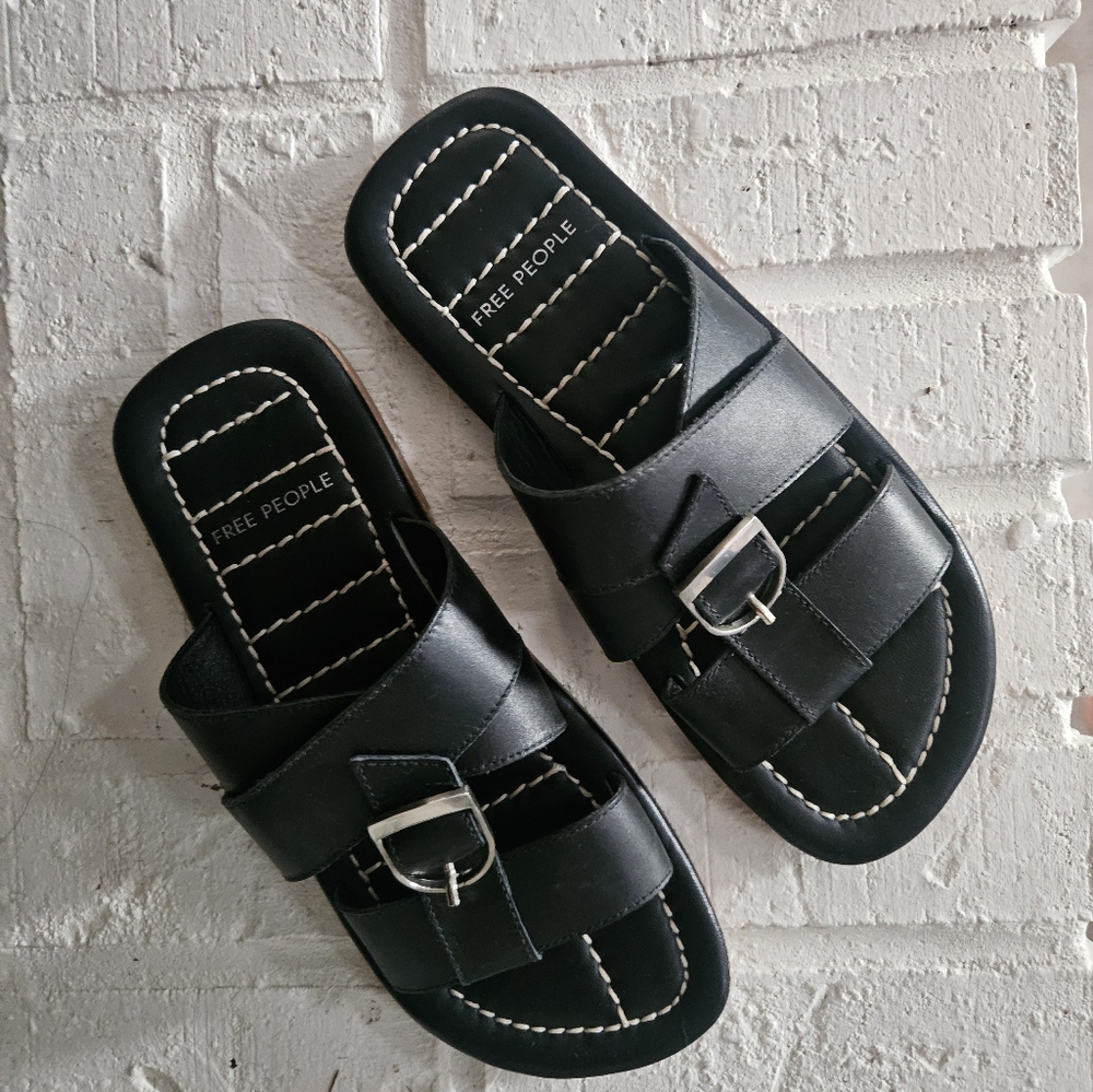 Free People Black Buckle Sandals Size 7.5